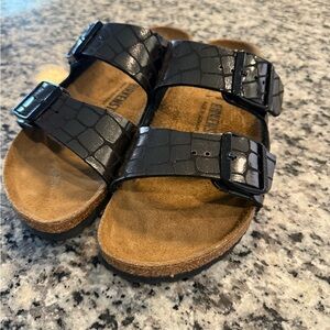 Birkenstock Black Croc-Embossed Sandals
